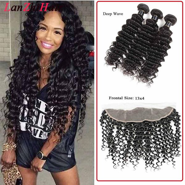 

бразильский перуанский малазийские монгольской virgin человеческих волос 3 связки с фронтальная deep body water wave кудрявый кучерявый stra, Black;brown