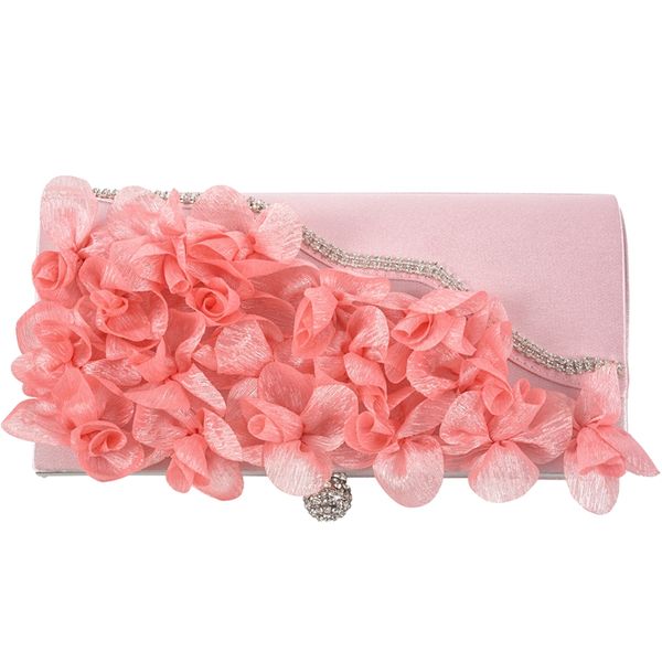 

lady satin clutch bag flower evening party wedding purse chain shoulder handbag