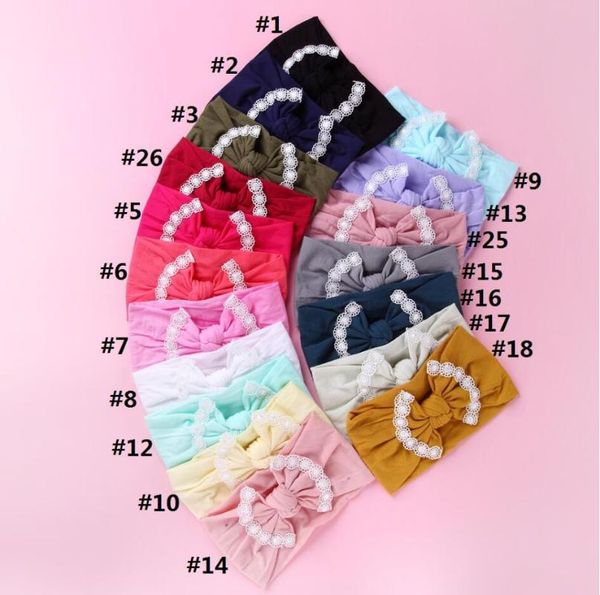 

bulk newborn kid handmade soft nylon headbands knotted bow nylon headbands with pompom trim for baby kid girl headband 36pc/lot, Slivery;white