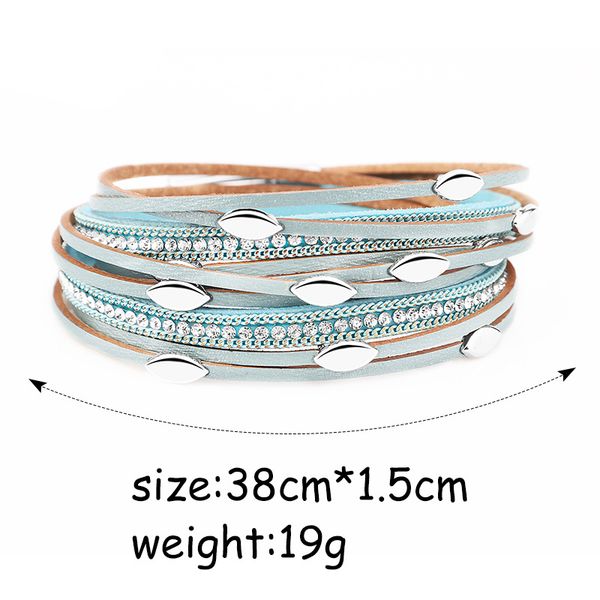 

pink color leather bracelets for women 2019 fashion leaf charm crystal boho multi layer wrap bracelet femme jewelry, Golden;silver