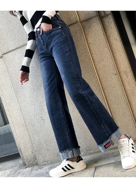 

deep blue tall талия straight широкого legged джинсы женская весна
