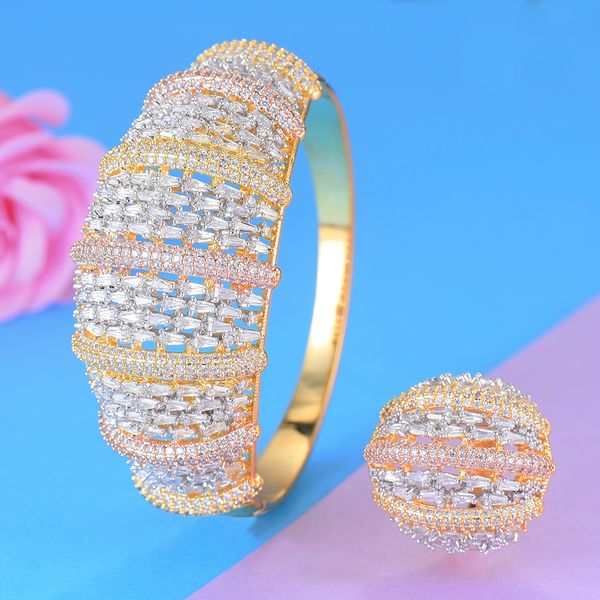

missvikki full cubic zircon bracelet ring jewelry set big accessories for women bridal actor dancer stage performance wedding, Silver