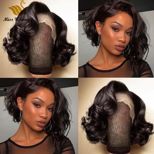 

short wavy loose wave big curly frontal lace wig virgin hair front lacewig unprocessed natural color cuticle aligned, Black