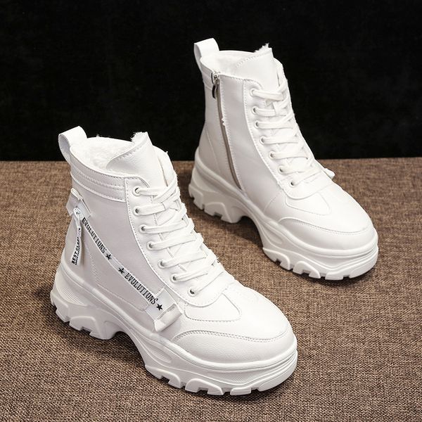 

2019 new increase women's winter sneakers with fur high sneakers chunky sneaker platform ladies high heel casual shoes woman y200108, Black