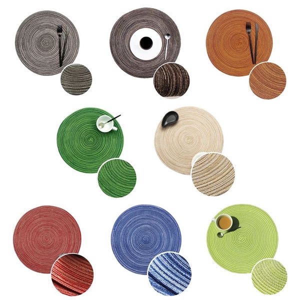 

1 pc round design insulation pad solid placemats linen non slip table mat non-slip anti-scalding bowl mat kitchen accessories