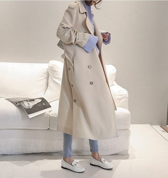 

office lady solid trench coats spring women fashion slim european coats and jackets turn-down collar autum women oat trend, Tan;black