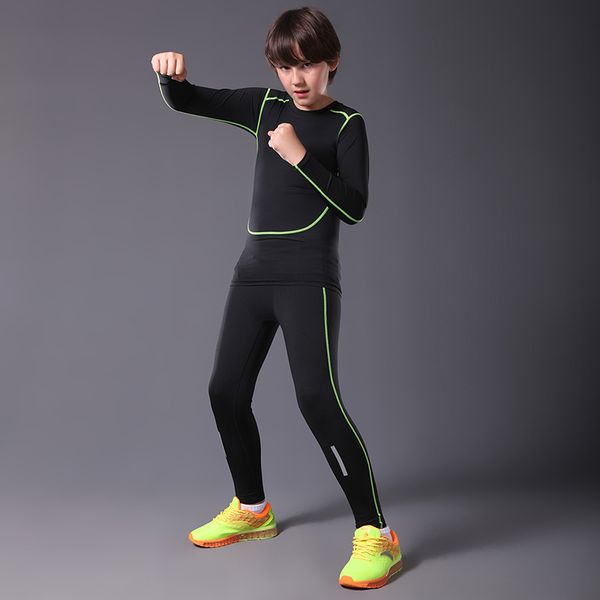 

compression running sport suit men kids survetement football 2017 basketball sport underwear fitness jogging leggings suit, Black;blue