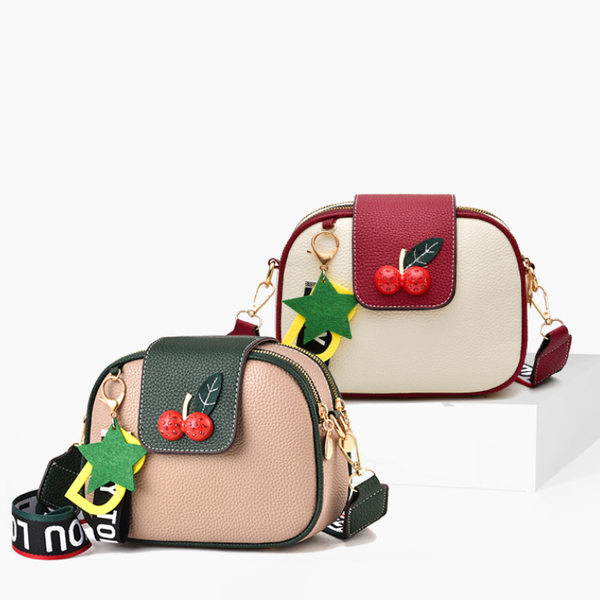 

sweet cherry decoration women's bag fashion trend pendant bags for women alphabetic shoulder strap bag patchwork crossbody