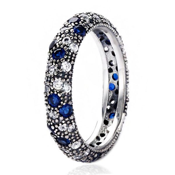 

authentic 925 sterling silver ring entwined ribbon with blue crystal ring for women wedding party gift fine jewelry, Golden;silver
