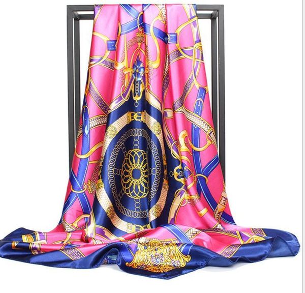 

wholesale fashion silk scarf classic printed scarf large square 90*90cm fashion female muslim headscarf, Blue;gray