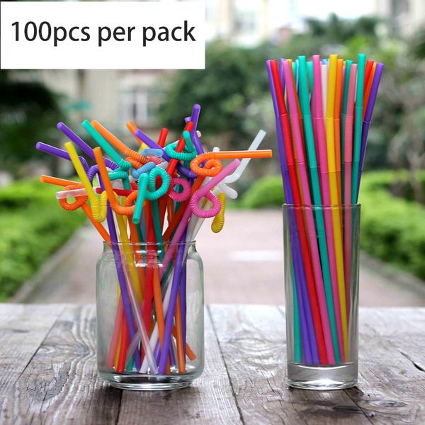 

100pcs disposable drinking straw flexible straws for party bar wine juice coke creative straws environmental protection