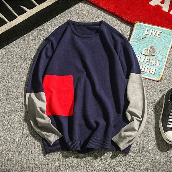 

winter multicolor patchwork fashion loose casual homme sweater pullover hip hop streetwear men knitwear coats, White;black