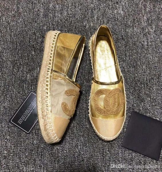 

NIBChane1 Gold Mesh And Grosgrain Logo Canvas Espadrilles Flats Cap Toe Espadrilles Flat Shoes with Original Box