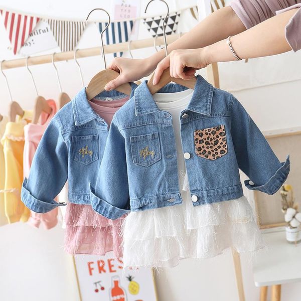 

clothing sets spring baby girls cute princess lace two-piece cowboy long sleeve dress+denim coat suit kids cotton denim fashion solid, White