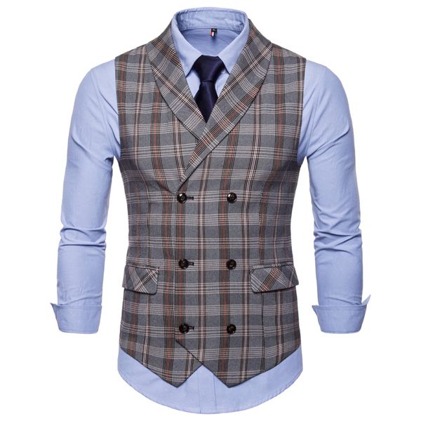 

men plaid suit vest 2019 classic formal business double breasted slim waistcoat gilet social blazer wedding groom vest men 4xl, Black;white