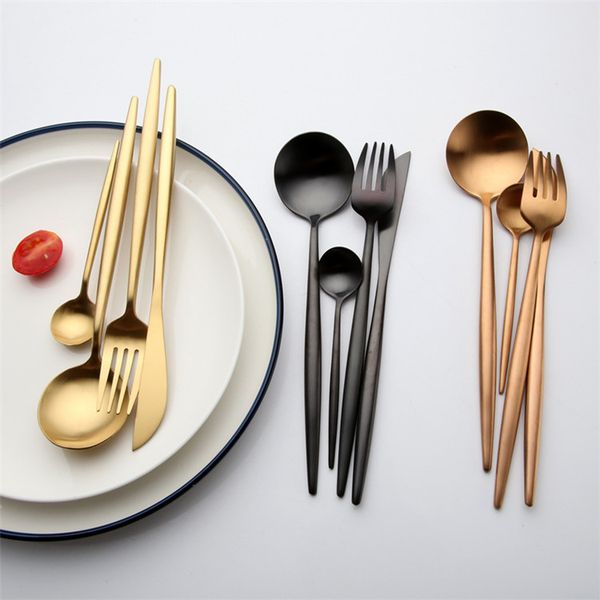 

4 color stainless steel colorful western cutlery spoon fork knife dinnerware luxury gold silver delicate flatware long handle 50set t1i1095