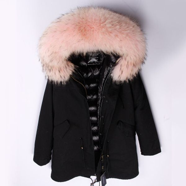 

maomaokong brand grey raccoon fur trim hoody women down jackets down fill coats long style ladies coats for sale, Black