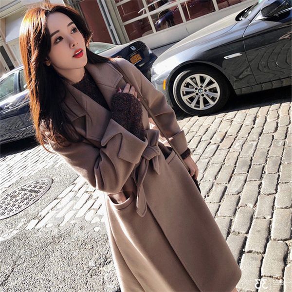 

women's wool & blends thick solid casual temperament windbreake female botton women winter jacket woolen coat turn- down collar 2021, Black