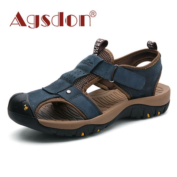 

sandals men comfort genuine cow leather shoes walking beach sandalias outdoor anti-slip casual tourism man big size 48, Black