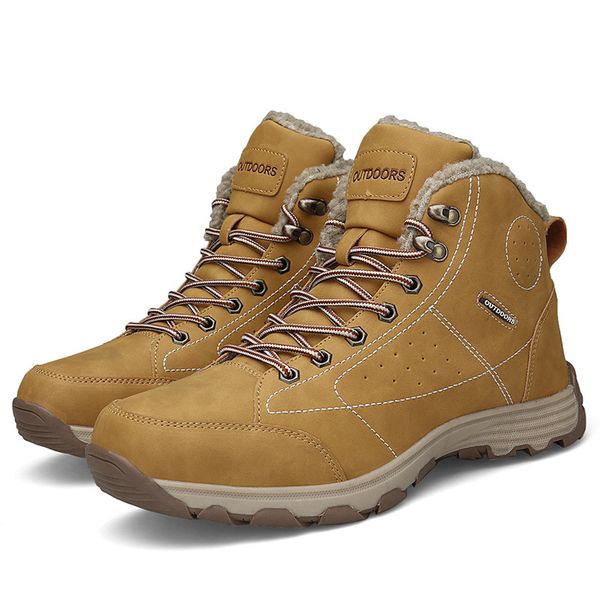 

39~46 men winter warm plush sneakers leather ankle boots snow waterproof outdoor walking shoes breathable mens low boots brown, Black