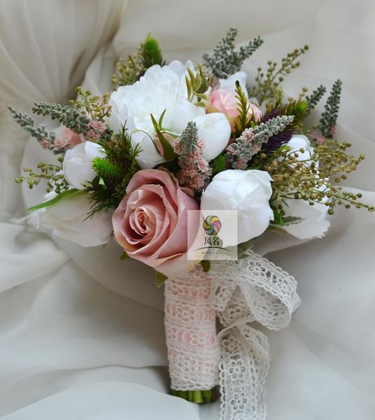 

wedding bridal bouquet simulation rose flower hand hold artificial flowers bouquets handmade wedding floral home table flower