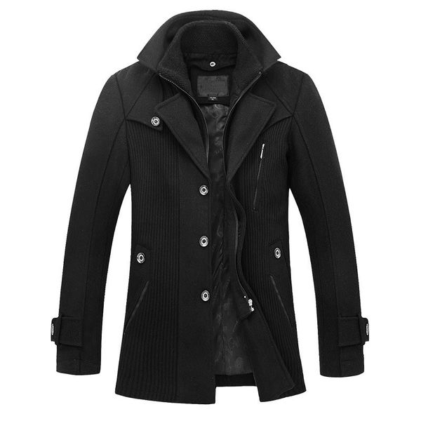 

drop shipping men's windbreaker jackets 2018 winter 3xl thick coats wool double-layer collar casual single breasted new clothing, Black;brown