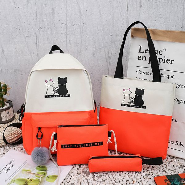 

2020 four-piece school bag cartoon small fresh protective backpack,satchel,school bag for man,shoulder backpack,backpack female