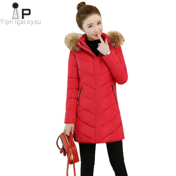 

down jacket woman hooded long winter new slim fur collar female jacket korean thicken red parka fashion plus size women coat 3xl, Black