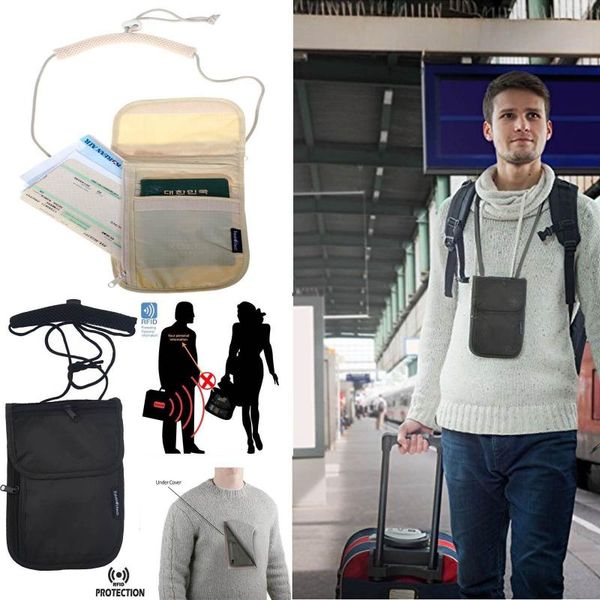 

passport bag neck hanging travel passport cover men women wallet id holder storage money bag multifunction card package, Red;black