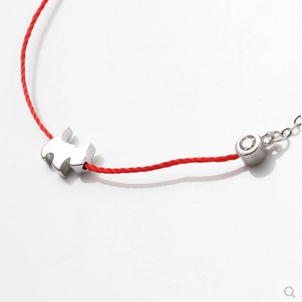 

s925 sterling silver fashion zircon dog red rope bracelet, White