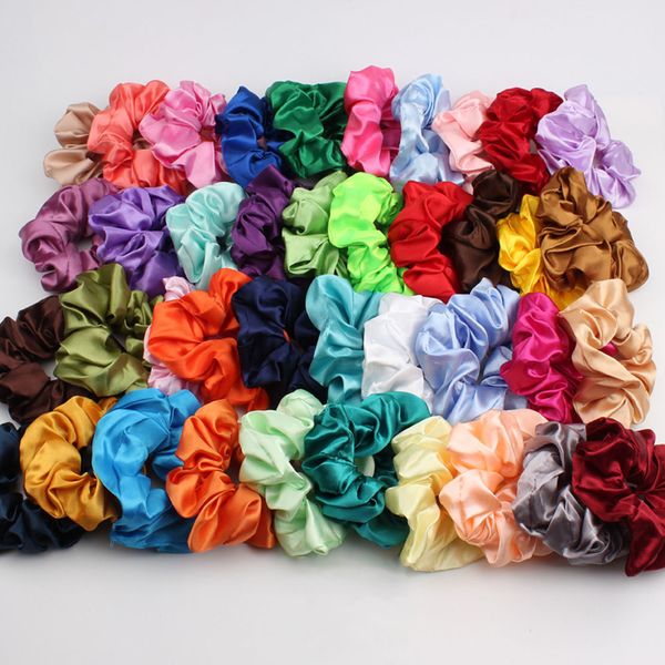

40 colors new fashion solid silk elastic hair bands for women girls scrunchie cute ponytail hairbands hair accessories