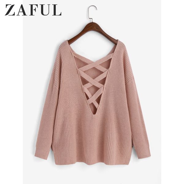 

zaful high low slit criss cross oversized drop shoulder sweater 2019 solid asymmetrical loose fit pullovers v-neck women sweater, White;black