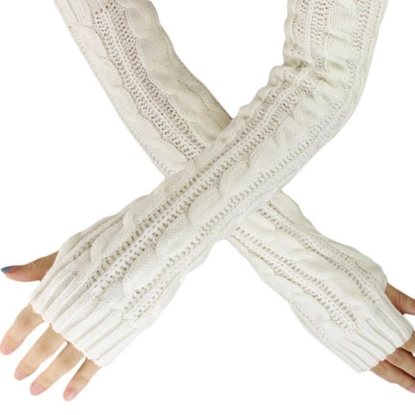 

1 pair fashion autumn winter spring warm women ladies girl solid gloves arm hand warmer long fingerless knitting wool mittens, Blue;gray