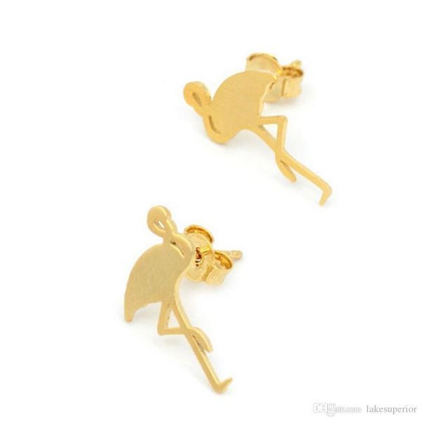 

new women girls flamingo stud earrings animal gold silver ear stud gift for love party earrings jewelry accessories, Golden;silver