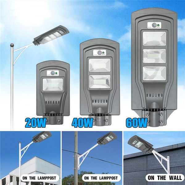 

20w 40w 60w led солнечной энергии открытый wall street light pir датчик движения лампы водонепроницаемый садовое yard бра
