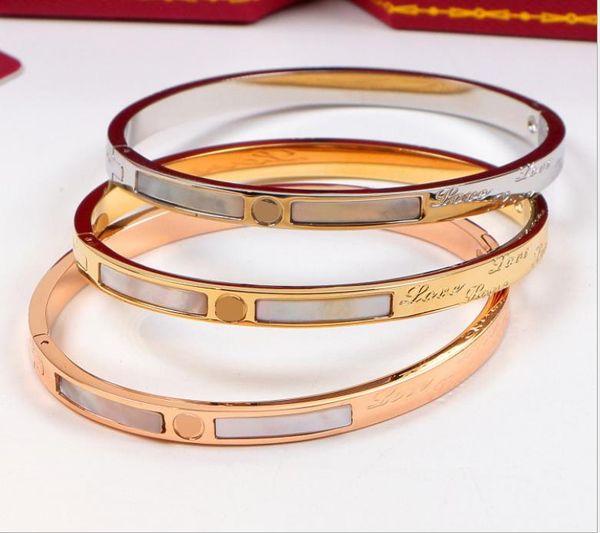 

titanium steel bracelet inlay shell bracelet drill bracelet, Golden;silver
