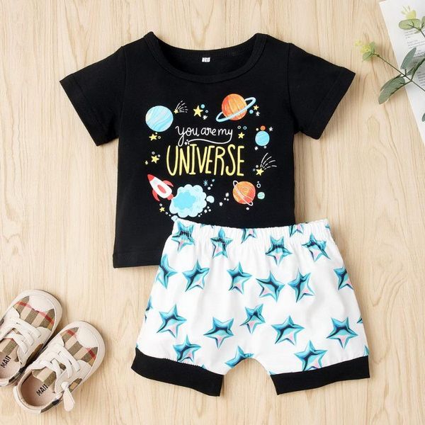 

baby boy summer clothes space cartoon printed 2020 short sleeve +shorts set 2 pcs infant baby boys clothing outfits set d30, White