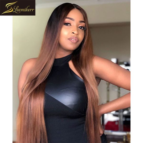 

180 density ombre mongolian 13Ã6 straight transparent lace front human hair wigs for black women brown frontal wig glueless remy, Black;brown