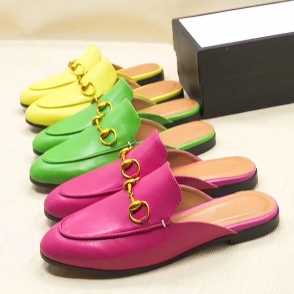 

brand new women mens designer buckle slipper leather mules pink white pink princetown slippers mule men casual loafers slides with box 34-46, Black