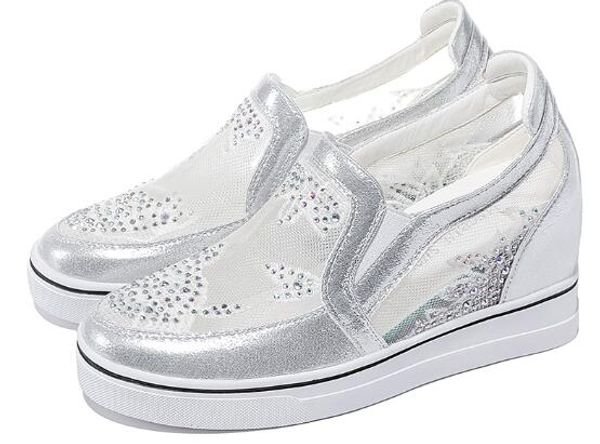 

2019 women pu leather mesh height increasing shoes 6x252 designer sneakers 35-40, Black;white