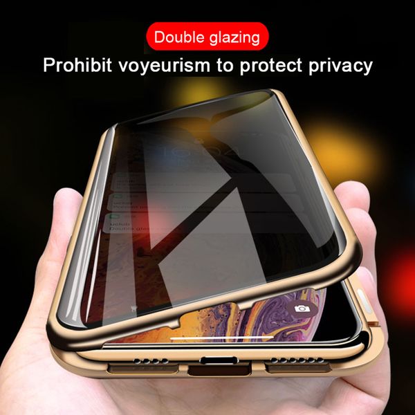 

anti-peeping privacy protection magnetic adsorption 360 full tempered glass case for iphone xs max xr 11 pro 8 7 s10 plus s9 s8