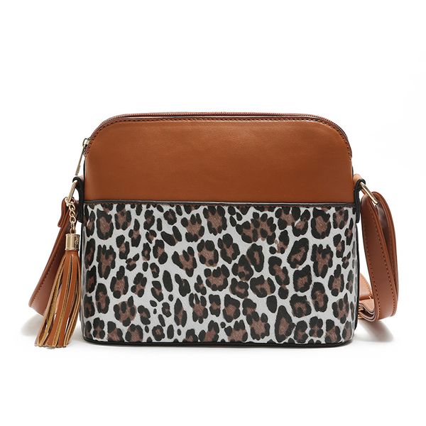 

women messenger bag small square shoulder bags pu leather leopard tassel crossbody bags for women daily use phone sling bag