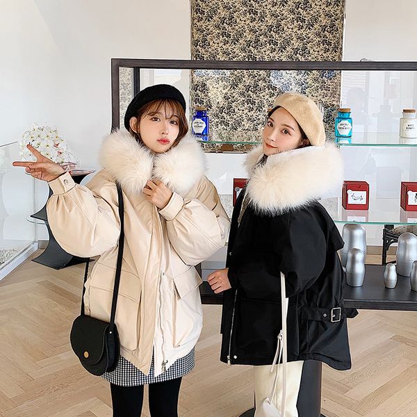 

2019 new cotton coat women thick fur collar loose clothing student couple girlfriends parka short paragraph korean of bread coat, Black