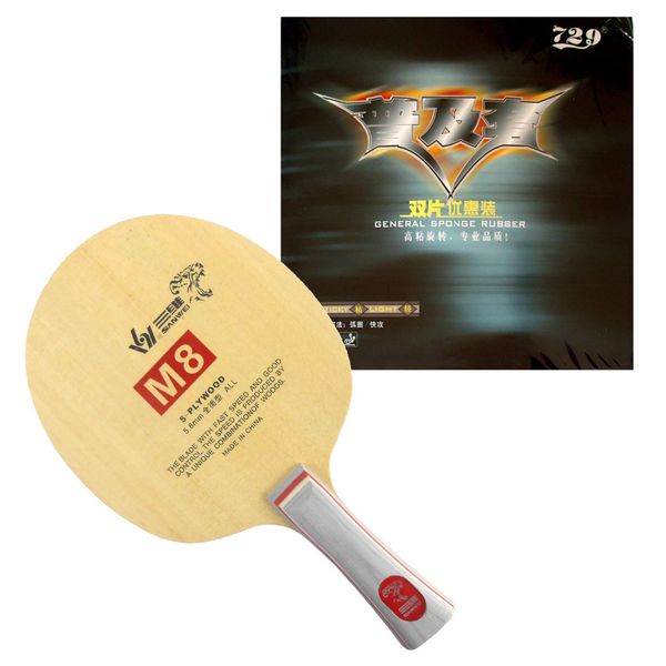

sanwei m8 (m 8, m-8) with 2x 729 general table tennis rubber with sponge for one paddle long shakehand fl