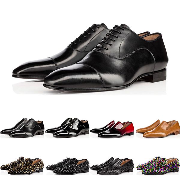 

2019 designer men shoes red flat bottoms genuine leather oxford shoes business mens womens walking wedding party size 38-47 with box t07, Black