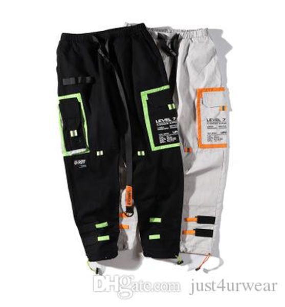 

mens fashion cargo pants hip hop street pants ins sell patchwork pants male sesaons clothing, Black