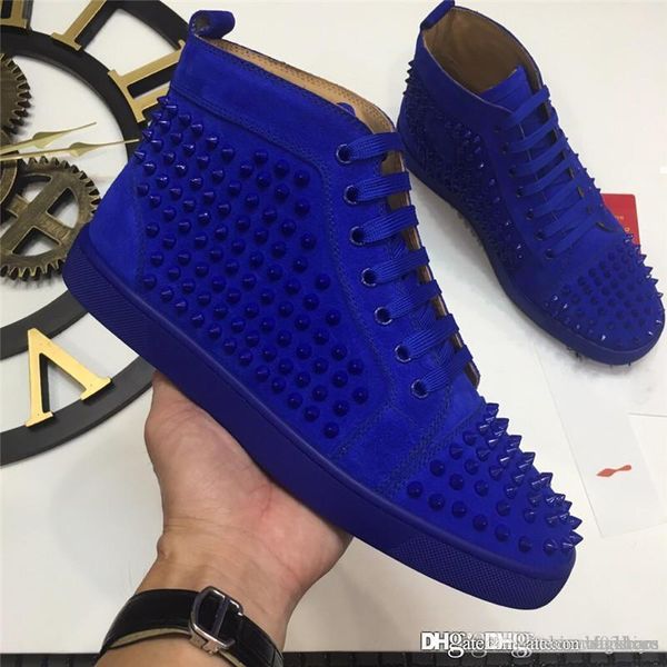 

version christi loubou new louiss flat strass crystal blue high red bottom sneakers shoes trainers with original box