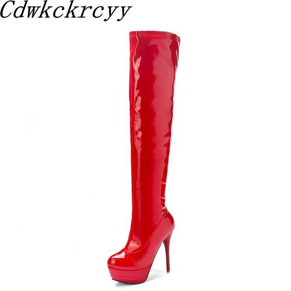 

winter new pattern fashion round head super high heel 14cm over knee boots cashmere keep warm black fine heel women boots