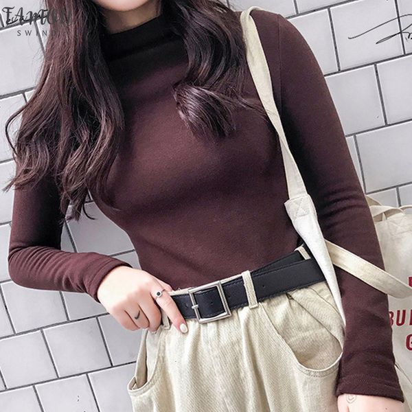 

turtleneck t shirt polyester velvet basic women solid pullover big size spring autumn 2020 ladies clothes tee shirt femme, White