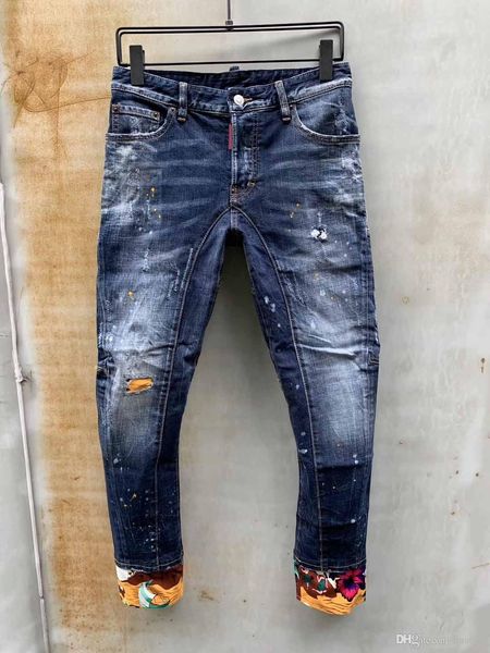 

new famous fashion designer patch patch hole men's jeans motorcycle riding jeans slim streetwear men's jeans, Blue